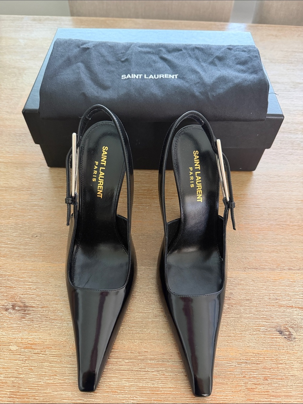 YSL Slingback Pumps 37.5 Silver Buckle